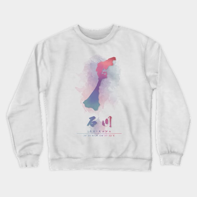 Ishikawa, Japan Watercolor Map Art Crewneck Sweatshirt by Takeda_Art